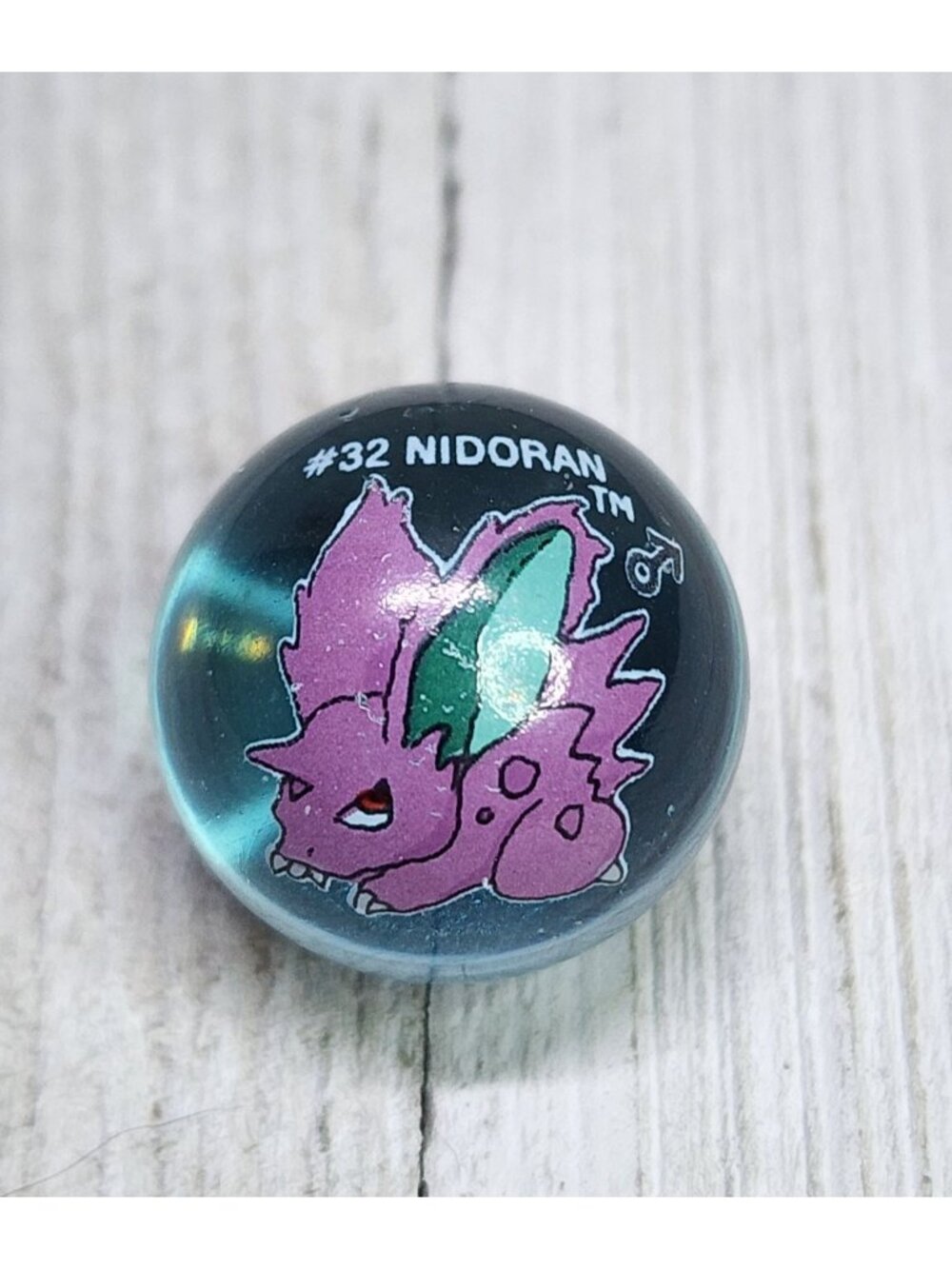 Vintage Pokemon #32 Nidoran Marble Clear Blue Glass Toy Biz Collectible Retro